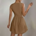thumbnail image 6 of QUINDOS Summer Dresses for Women 2025 Sundress Party Sleeveless Crew Neck Sun Dresses Pleated Slim Solid Color Mini Knee High Dresses for Women, 6 of 9