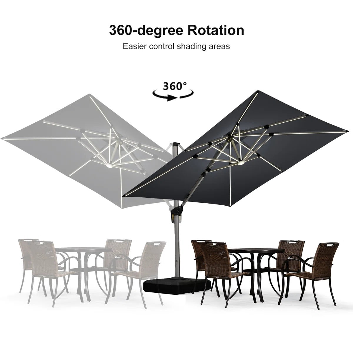 PURPLE LEAF 12 Feet LED Umbrella with Base Cantilever Umbrellas Large Umbrella Outdoor Umbrellas Offset Umbrellas Square Patio Umbrella for Pool, Gray