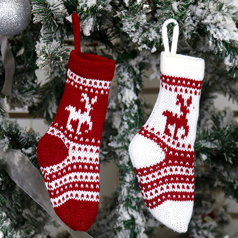 Christmas Stocking Socks Gift Bag 18 Inch Knitted Stocking Tree Hanging Gift Bag 