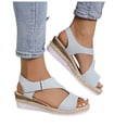 thumbnail image 3 of Bmisegm Ladies Summer Solid Colour Leather Woven Thick Bottom Slope Heel Large Size Sandals Womens Sandals Summer Blue 8, 3 of 9