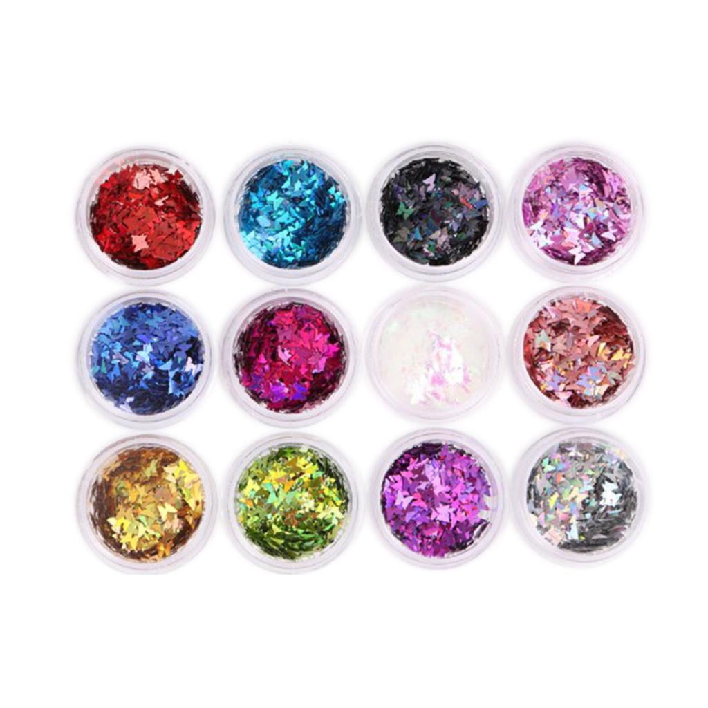TOOYFUL 4x12 Colors Nail Glitter Sequins Nail Art DIY Decor for Salon Home Butterfly 4 Pcs