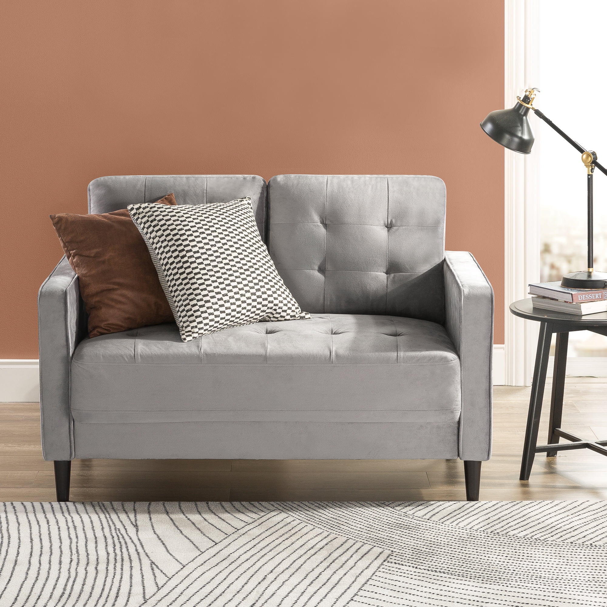 Ember Interiors Benton Velvet Loveseat 2- Seater, Gray