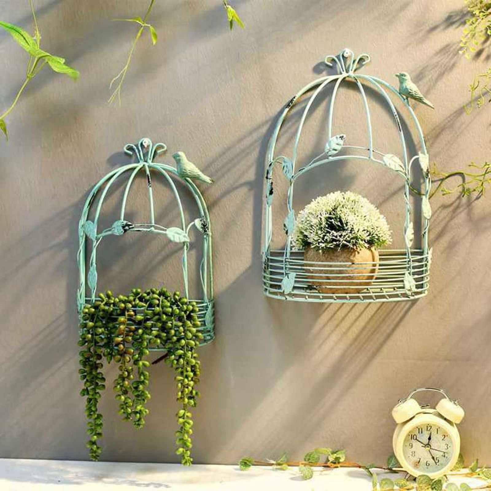 Vintage Country Wall Hanging Wire Iron Half Bird Cage Flower Pot Garden Decoration Retro Birdcage Storage Rack Pot A