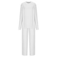 thumbnail image 5 of ibuvkizy Two Piece Sets for Women,Summer Women's Casual Shoulder Sleeved Long Sleeved Round Neck Top/Loose Straight Tube with Pocket Long Pants Set White,XXXXXL, 5 of 6