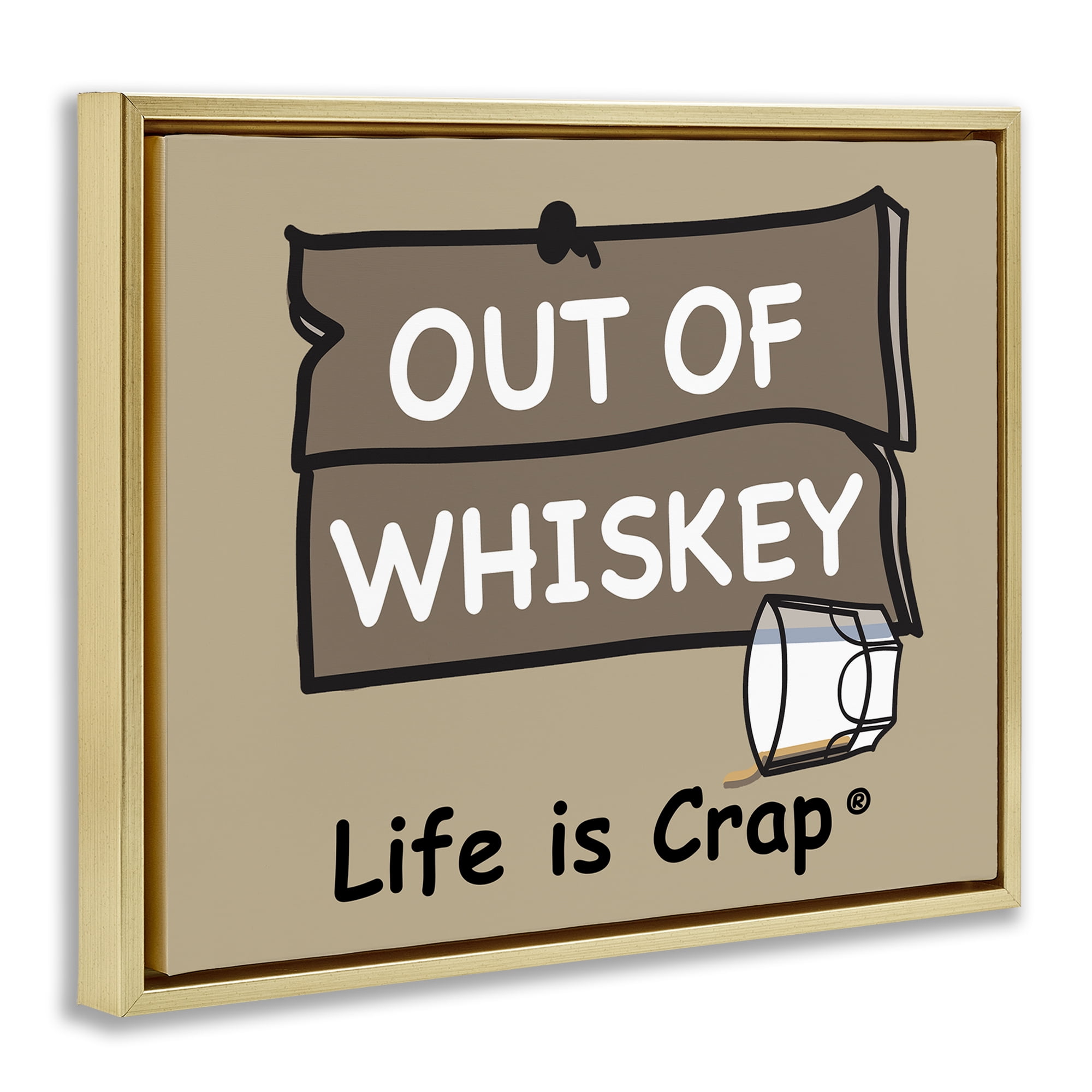 Stupell Industries Out Of Whiskey Novelty & Humor Painting Gold Floater Framed Canvas Art Print Wall Art, 31 x 25