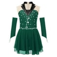 thumbnail image 3 of YONGHS Kids Girls Figure Ice Skating Dance Dress Sleeveless Mesh Splice Ballet Leotard with Gloves Dark Green 8, 3 of 7