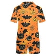 thumbnail image 4 of Women's Halloween 2PC Pajamas Set Short Sleeve Lapel Button Down Shirt And Shorts Lounge Set Print Homewear with Pockets Yellow 2XL, 4 of 8