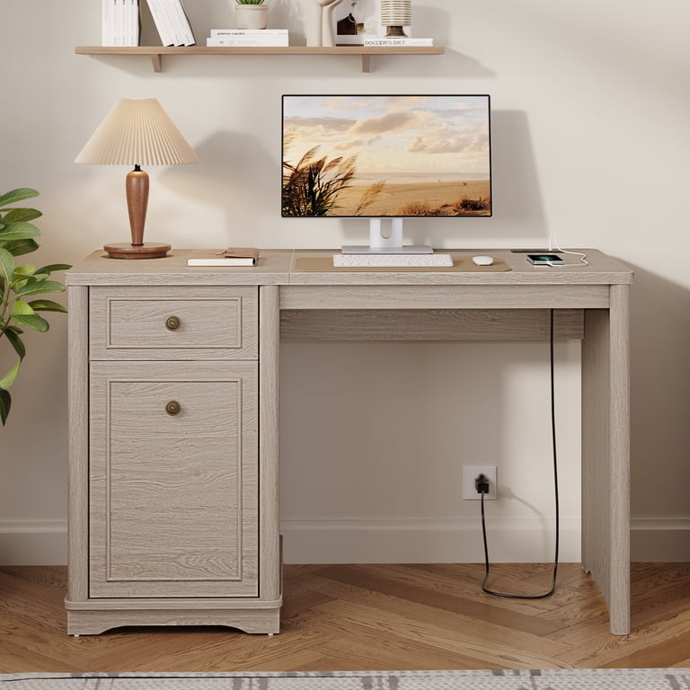 Bestier 47" Computer Desk with Power Outlets, Light Oak photo 8