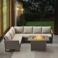 thumbnail image 2 of POCASSY 4PCS Patio Furniture Set with Fire Pit Table - All Weather Brown Wicker Outdoor Sectional Sofa with 41" Rectangular Propane Firepit Table, Anti-slip Cushions Water Resistant Cover - Beige, 2 of 14
