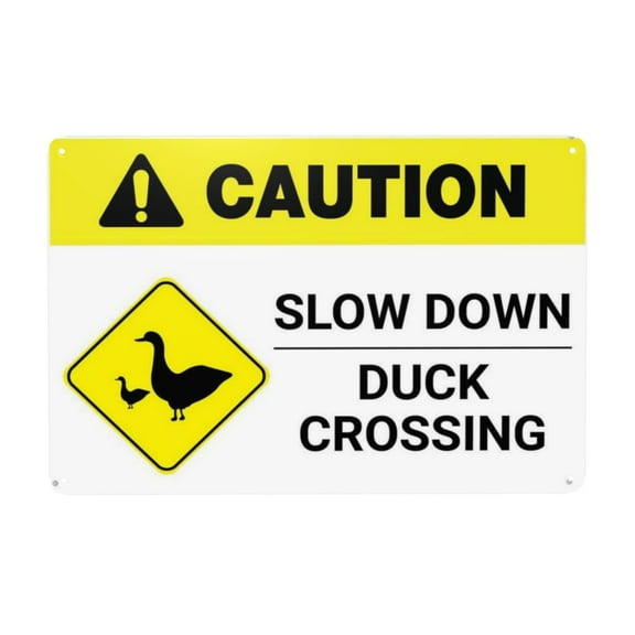 Caution Slow Down Duck Crossing Sign Warning Metal Sign Vintage Sign Wall Decor for Home Farm Bar Coffee Shop Club Decoration 8x12 Inch