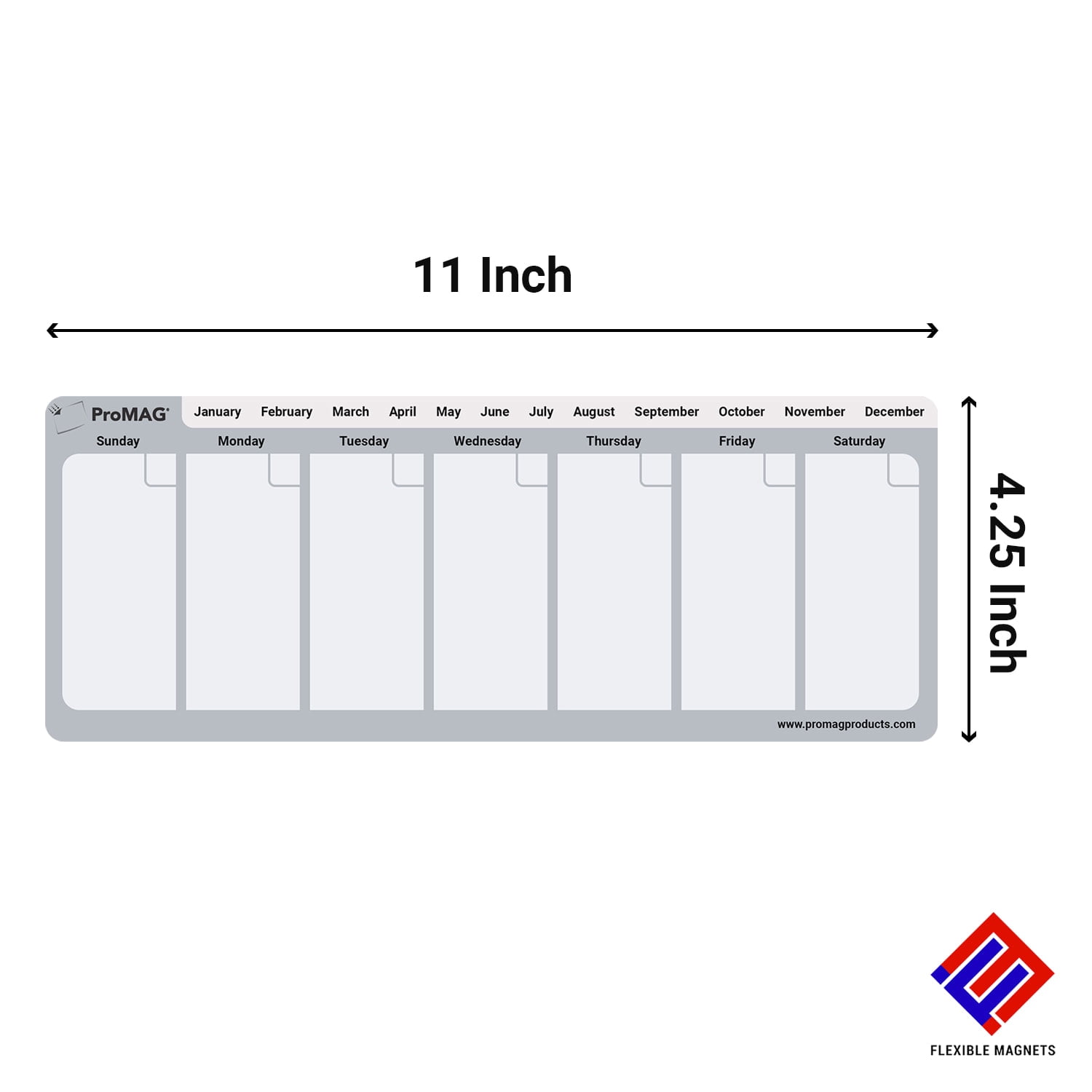 Flexible Magnets - 4.25 x 11 Inches Weekly Dry Erase Magnetic Calendar 3 Pack (Grey)