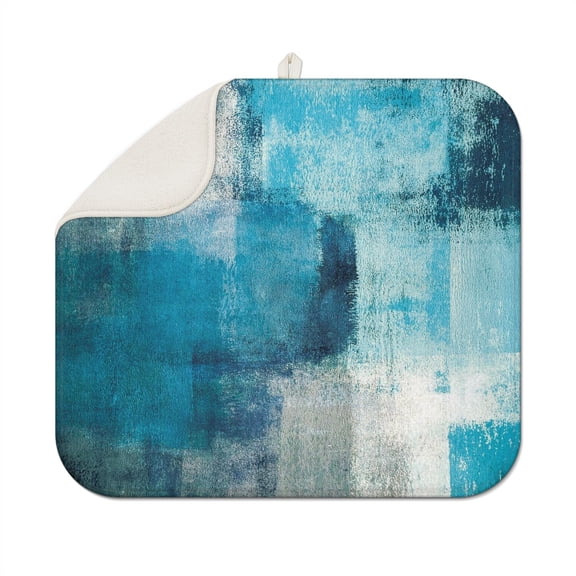 Dish Drying Mat for Kitchen Counter Turquoise and Grey Abstract Art Painting Absorbent Reversible Microfiber Kitchen Countertop Protector Dishes Pad Small 16x18 Inch