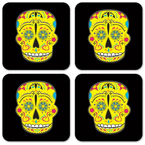Vinyl Drink Coasters - Set of 4 - Yellow Sugar Skull