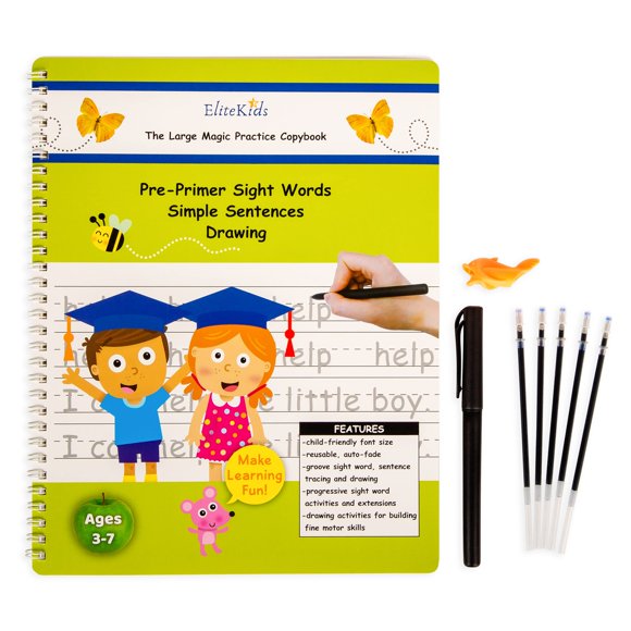Cuaderno reutilizable EliteKids con texto visual para jardín de infantes con bolígrafo