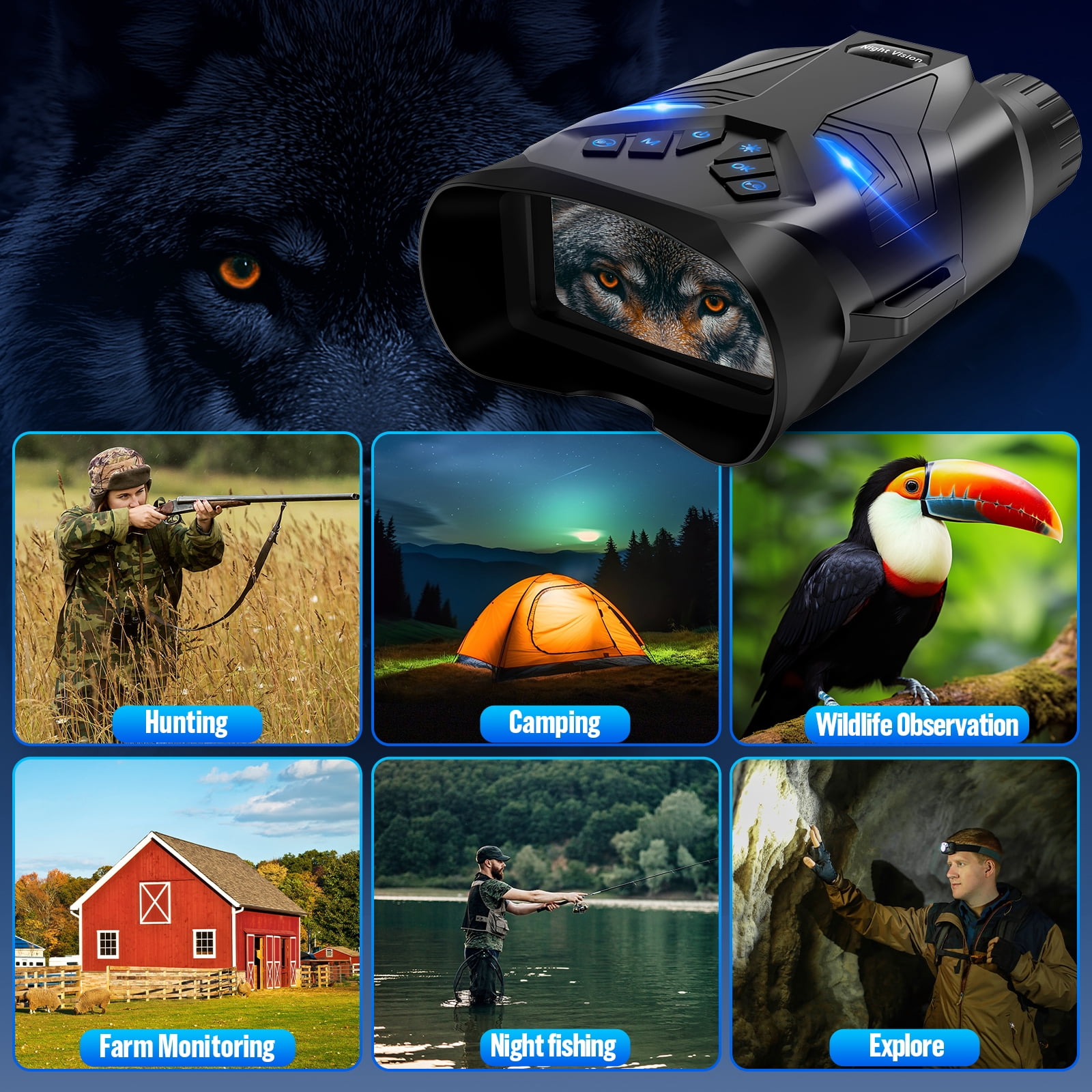 BEBANG 8X Night Vision Binoculars, 4K Infrared Night Vision Goggles with 3" IPS Screen, 984ft/300mm Night Vision and Day Range, 4000mAh Rechargeable Battery, 32GB