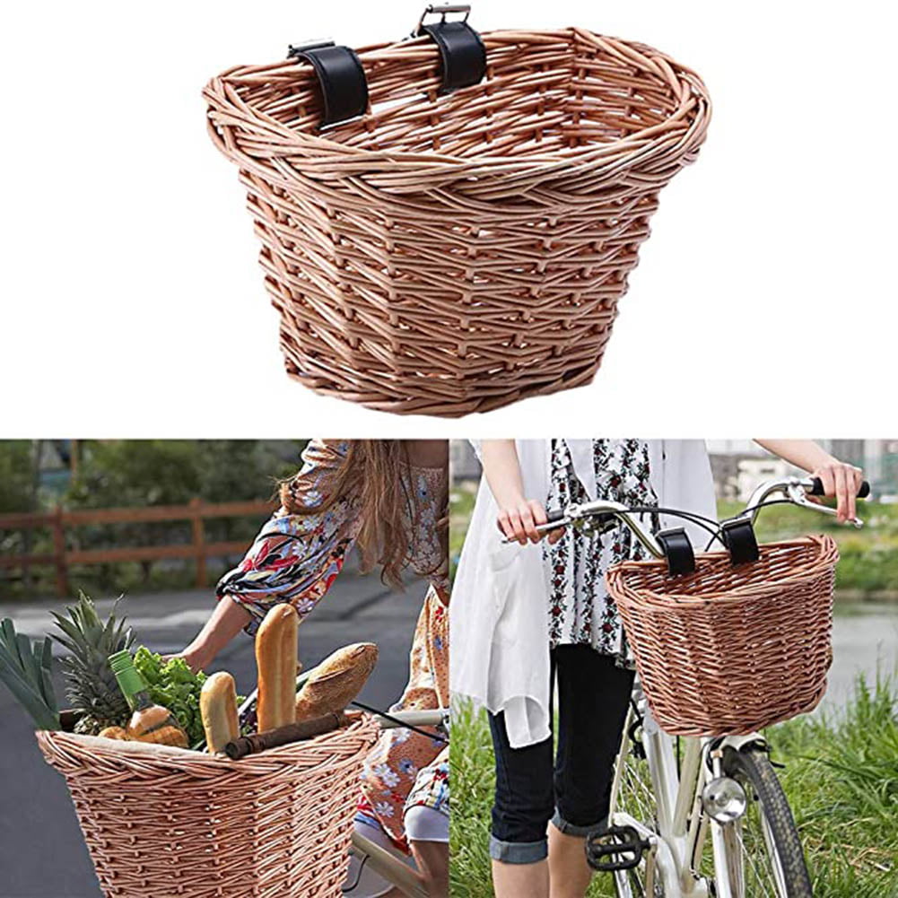 Retro Bike Basket Wicker Woven Bicycle Front Basket Handlebar Storage Basket 