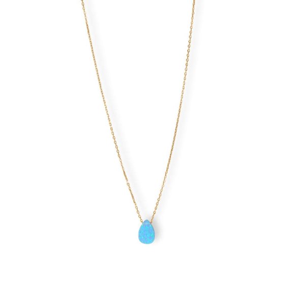 Blue Opal Necklace Pear Shape 14k Gold-plated Sterling Silver