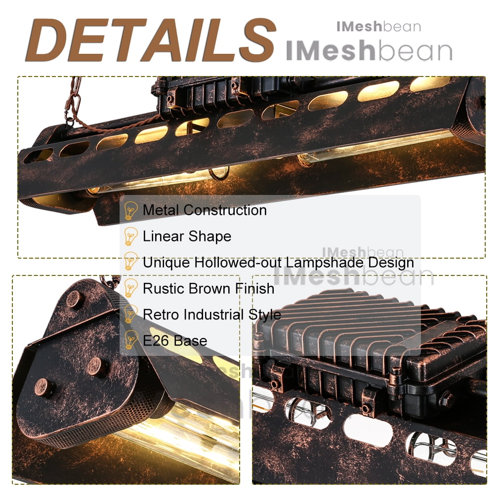 iMeshbean Industrial Steampunk Chandelier Pool Table Ceiling Light Fixture Wrought Iron Pendant Lamp for Bar Kitchen Island Dinging Room