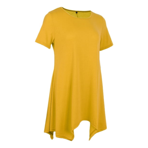 Camiseta de Manga Corta Sunnimix para Mujer con Cuello en V Flojo Blusa Básica Mini Vestido 2XL Amarillo