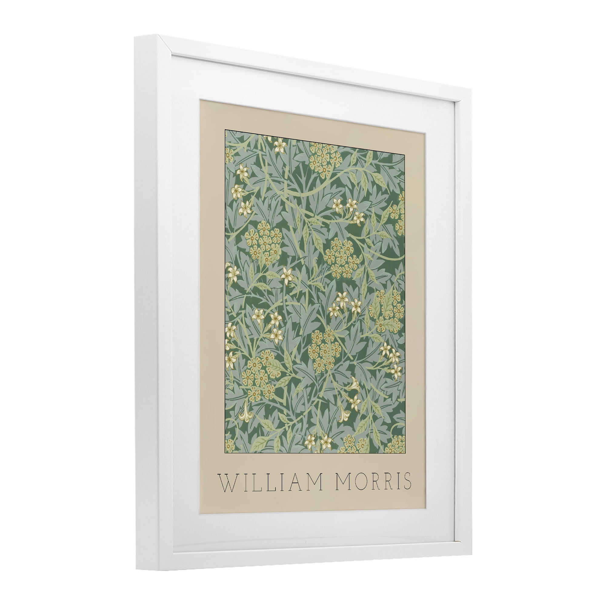 Stupell Industries William Morris Green Tones White Framed Print Under Glass, design by Lil' Rue
