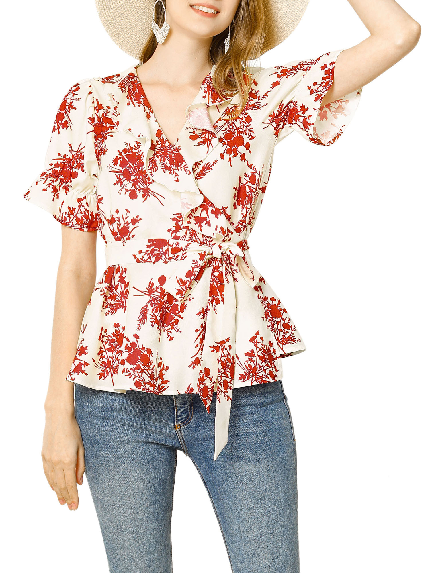 white floral peplum top