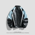 thumbnail image 6 of HOOMEUMY Mens Faux Leather Jacket 2025 Trendy Colorblocked Coat Stand Collar Design Zipper Closure Biker Motorcycle Streetwear Jacket Casual Workout Drop Shoulder Clothes Fashion Blue XXL, 6 of 6