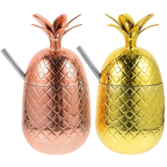Topbathy 2Sets Pineapple Drinking Cup Cocktail Glass with Straw Safe Material for Home Or Party