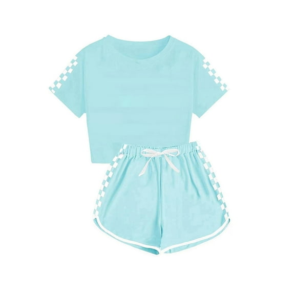 EWASWON Kids Girls Clothes on Clea-rance,Summer Graphic T-Shirt Tops and Elastic Shorts Pants Outfits for Girls,,Green,Size 5 T