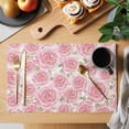 thumbnail image 2 of Pink Roses Placemats Set of 12 Retro Flower Floral Botanicall Plant Leaf Place Mats Indoor Wipeable Table Mats Washable Cloth Dining Table Placemats for Kitchen Holiday Party Home Decor 13x19 Inch, 2 of 9