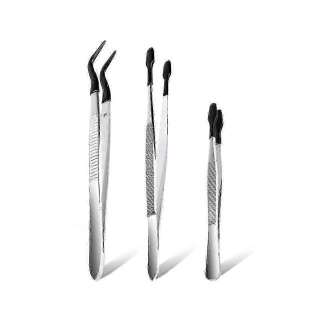 3 Pcs Non-Marring Silicone Tipped Tweezers with Rubber, Bent Tip and Flat Tweezers Suitable for Various Uses