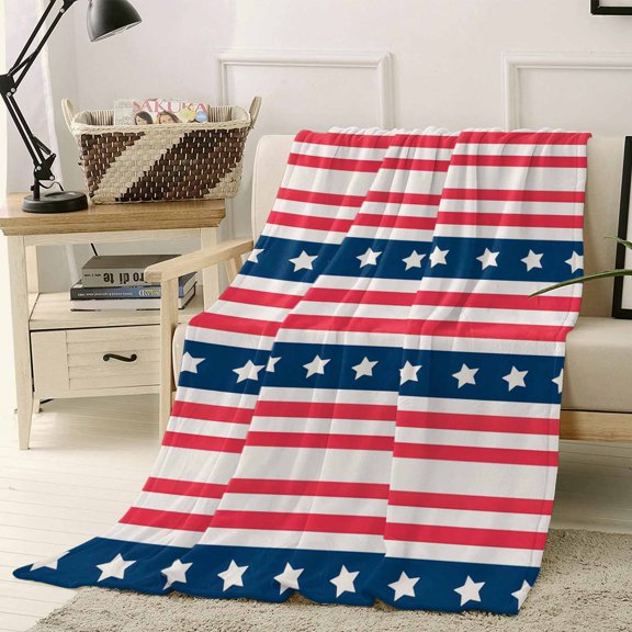 Throw Blanket Fleece Throw Blanket 30x40in, Independence Day Star Stripe Flag Soft Lightweight Bed Blankets 250th Patriotic Anniversary Fuzzy Couch Blankets for All Season