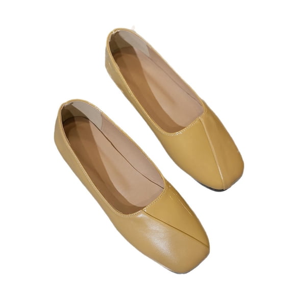 hoksml Women's Square Toe Slip-On Flats Low Heel Casual Office Dress Shoes, Black Yellow