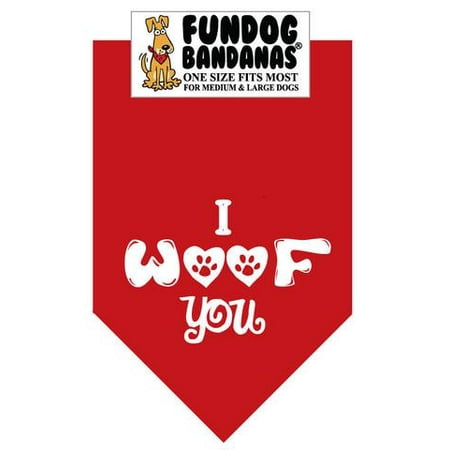 Fun Dog Bandana - Je vous Woof - Taille unique pour Med à Lg Chiens, écharpe rouge animal