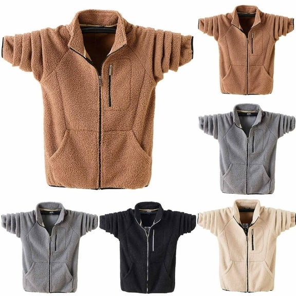 RYDCOT Sherpa Lined Top for Men Heavyweight Full Zip up Sweatshirt Thick Polar Fleece Jackets Winter Warm Coats Gray