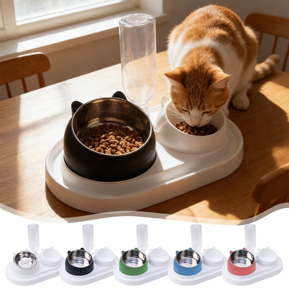 Pet Bowls Dog Bowls Cat Bowls 2 in 1 Food and Water Bowl 15 Degree Tilted Neck Protection 304 Stainless Steel Non Slip Anti Tip Large Capacity for Cats Dogs Indoor by PALIFEUR