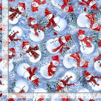 Cotton Christmas Eve Snowmen Snowman Trees Branches Timeless Treasures Blue Cotton Fabric Print by the Yard (DONA-CD3372-BLUE)