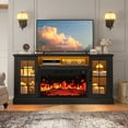thumbnail image 2 of PAPROOS 63" Fireplace TV Stand for TVs up to 70" with 32" Electric Fireplace, Entertainment Center with LED, Modern Television Table Center With Remote Control for Living Room, Black, 2 of 10