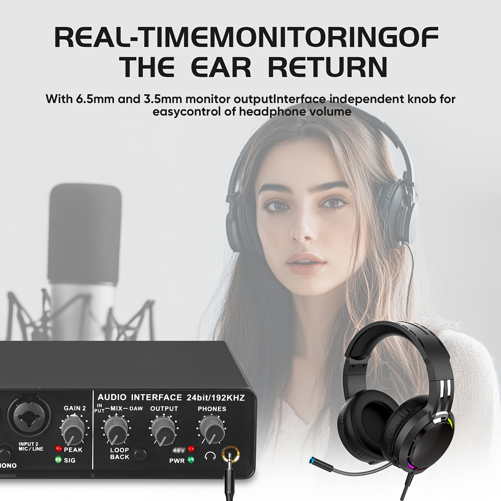 2-Channel USB Audio Interface | 24-bit/192kHz, Low Latency, Dual 48V Phantom Power, Ultra-Low Noise, Studio-Grade Sound for Home Studios, Podcasts, Live Broadcasts |, Metal, USB Powered