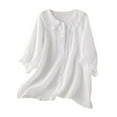 thumbnail image 1 of Chemises pour Femmes Femmes Liquidation T-Shirt Mélangé pour Femmes Chemise Ample en Lin à Manches Courtes Rétro à Col Rond Amincissante Grande Taille, 1 of 4