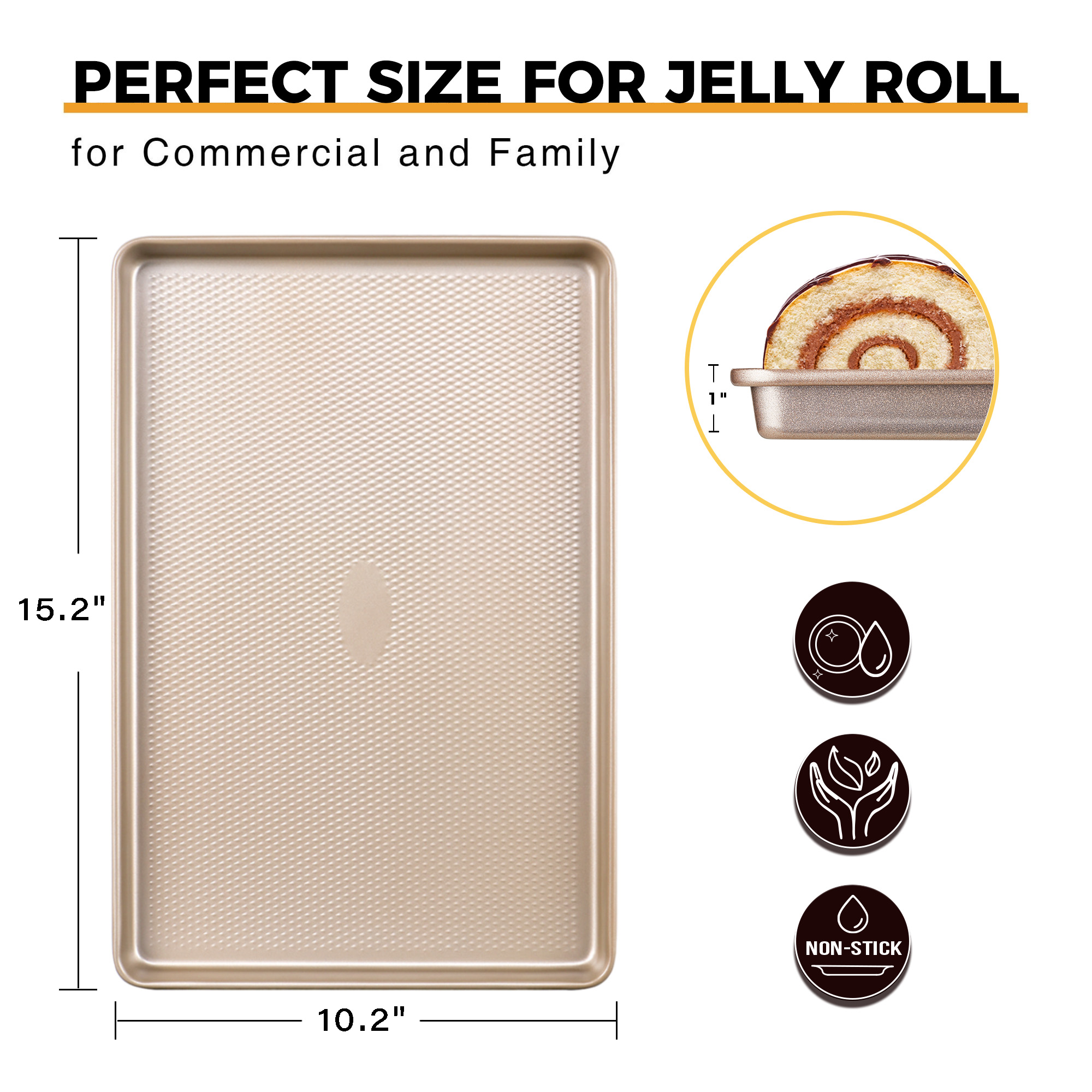 HONGBAKE Jelly Roll Pan 15x10 Nonstick Baking Sheet, Gold photo 3