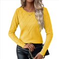 thumbnail image 3 of Suéteres de Cuello Redondo, Larga, Ligeros, Holgados y de Punto para Mujer, Estilo Informal, A , para Otoño Amarillo L, 3 of 8