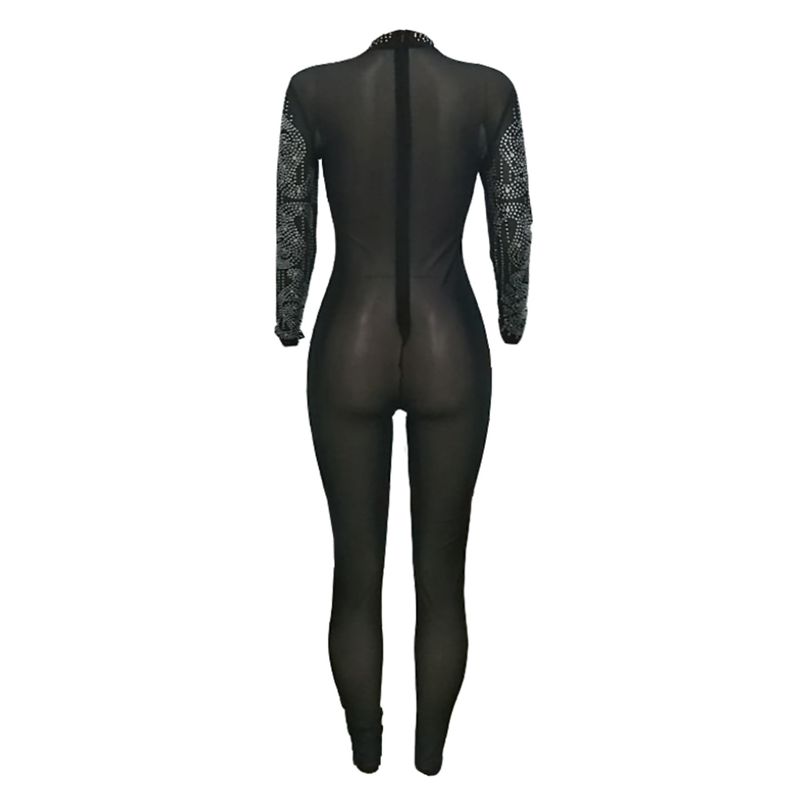 Aayomet Dressy Jumpsuits For Women Women's Zipper V Neck Long Sleeve  Jumpsuit Rompers Bodysuit Catsuit Sport Jumpsuit,Black S 