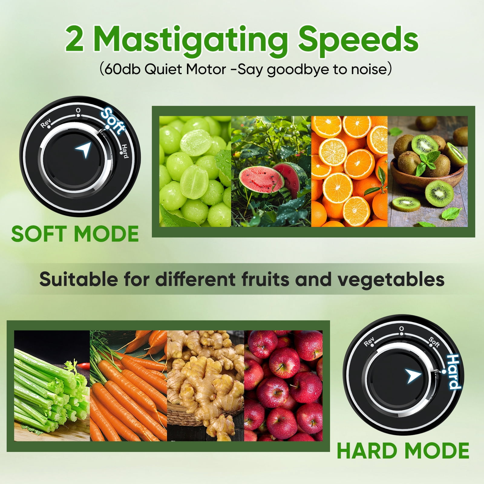 COZII Slow Masticating Juicer Extractor Soft/hard Mode & Quiet Motor, Cold press juicer machine 3.6 Inch Large Feed Chute For Vegetable and Fruit, Easy to Clean, Dishwasher Safe, High Juice Yield