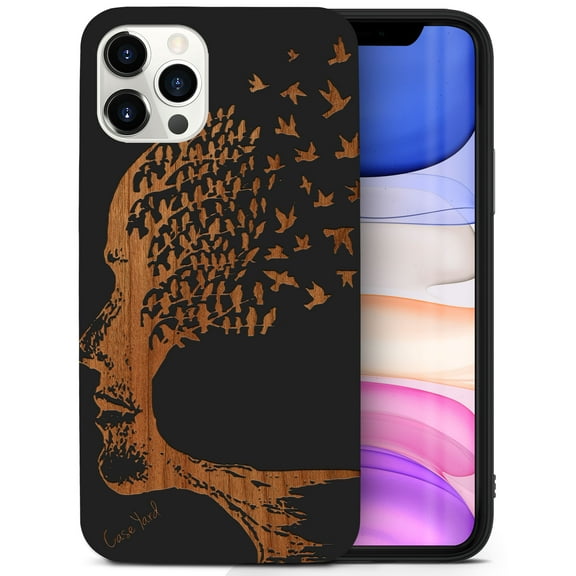 Case Yard Wooden Case for iPhone-11-ProMax Soft TPU Silicone cover Slim Fit Shockproof Wood Protective Phone Cover for Girls Boys Men and Women Supports Wireless Charging Head with Flying Birds Design