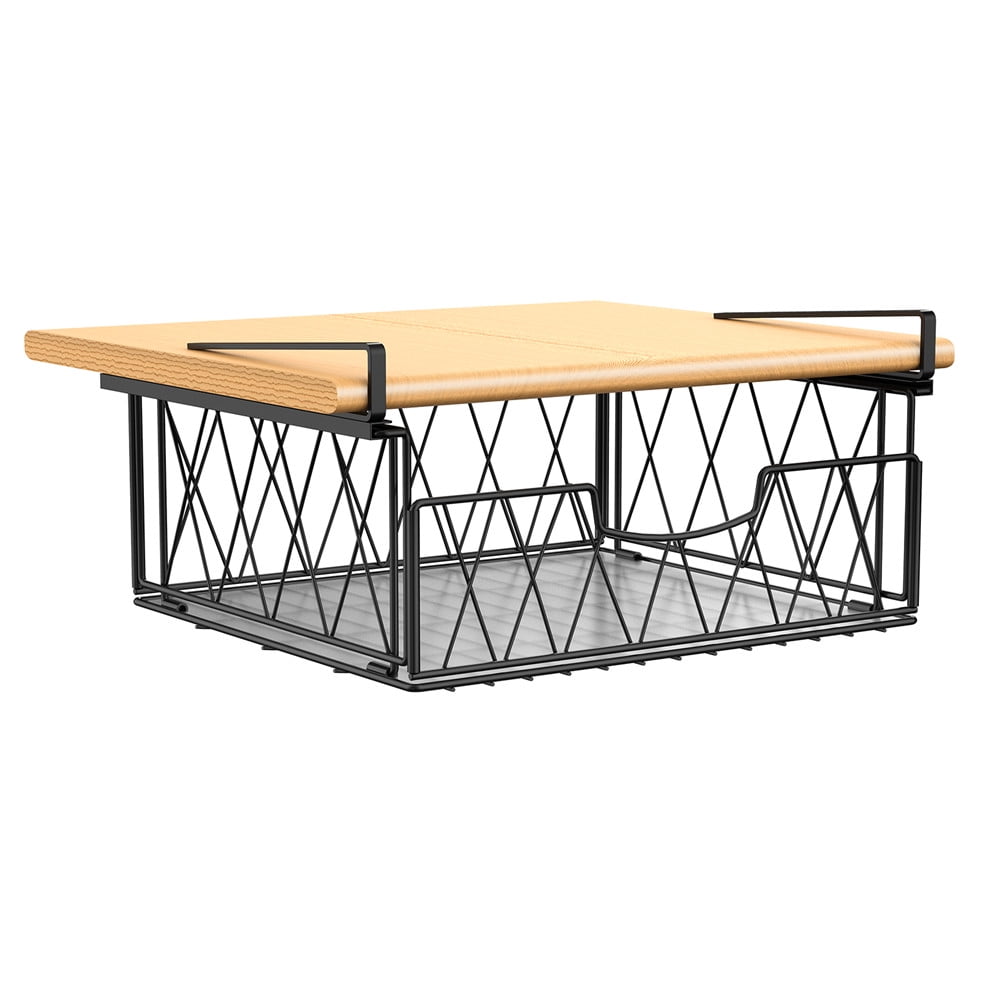 Bextsrack Under Desk Basket Metal Wire Sliding Hanging Organizer Basket for Refrigerator (Black