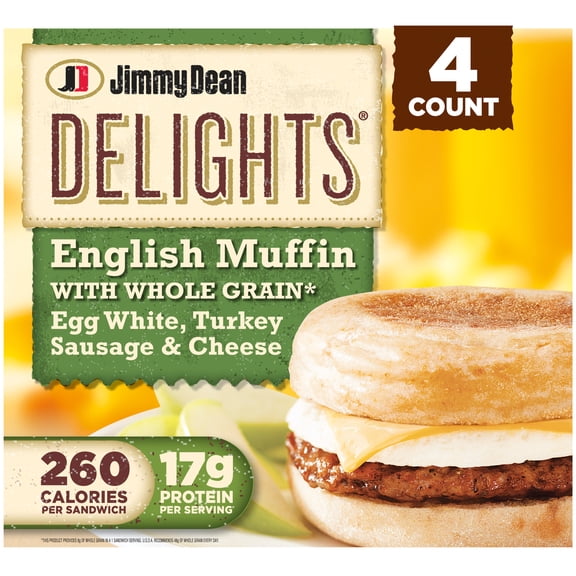 Jimmy Dean Delights Turkey Sausage, Egg White & Cheese English Muffin, 16.4 oz, 4 Count (Frozen)