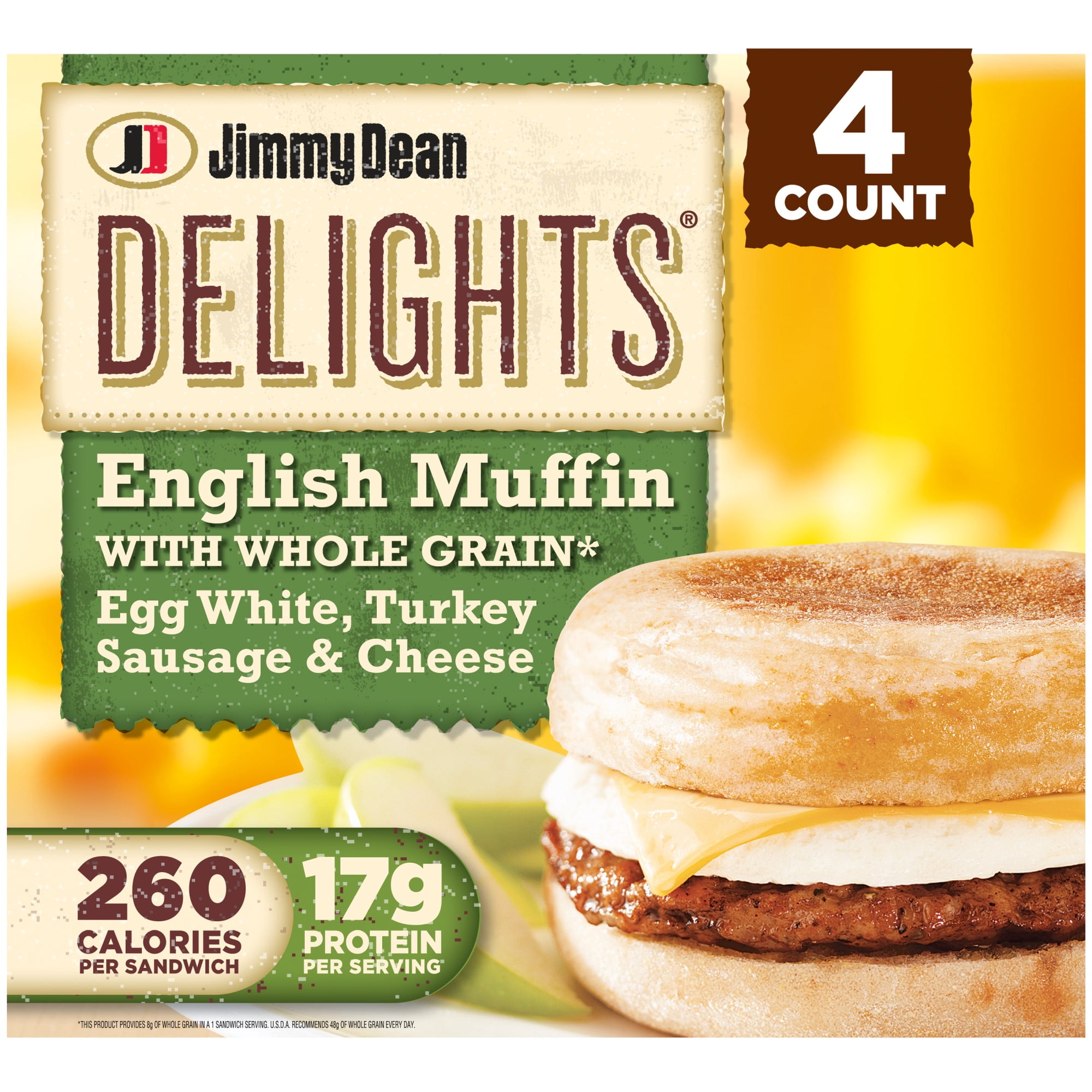 Jimmy Dean Delights Frozen Breakfast Sandwich, Turkey Sausage, Egg White & Cheese English Muffin, 20.4 oz, 4 Count