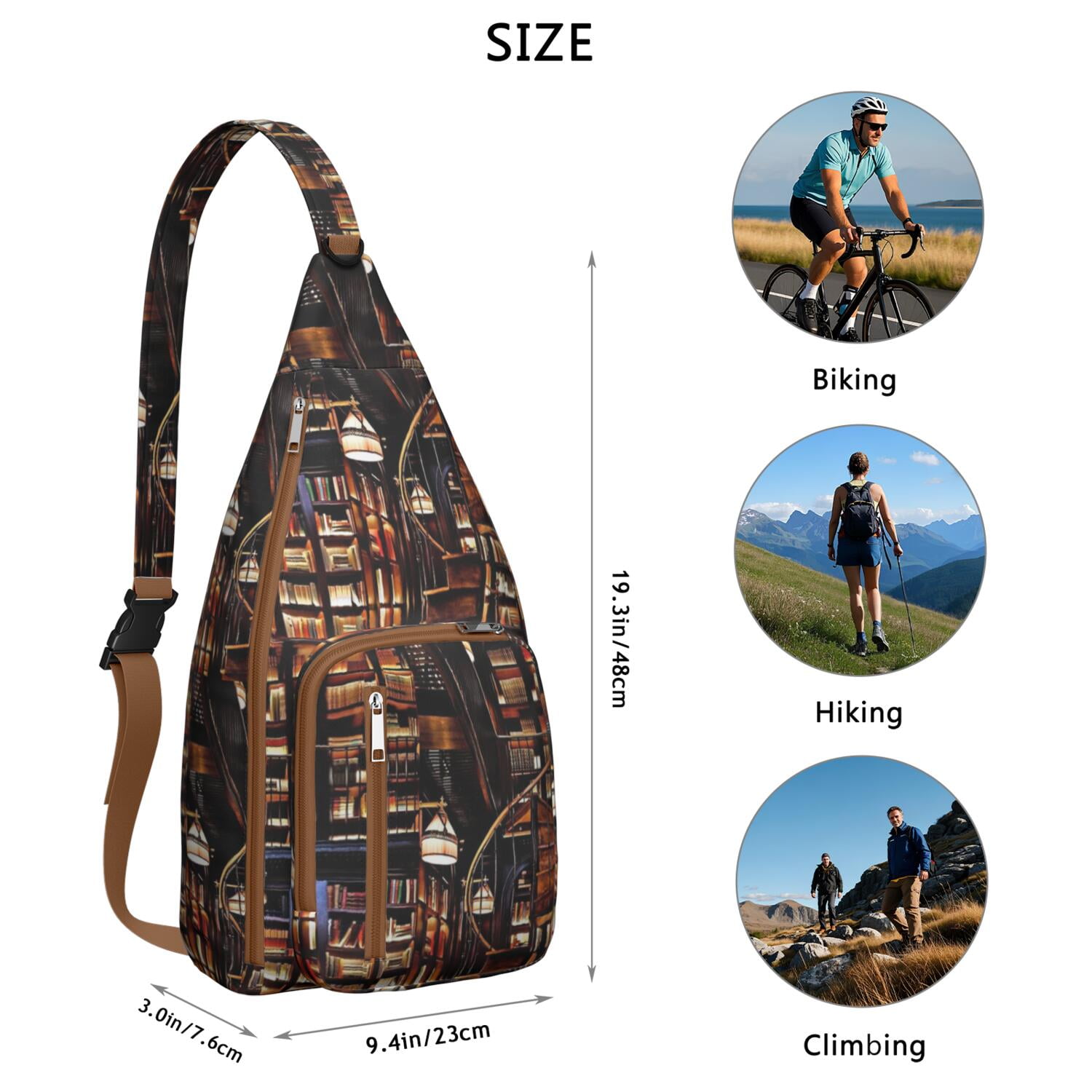Book Lover's Crossbody Sling Bag - Waterproof Lightweight Chest Pack with Bookshelf Print Design, Perfect Reading Companion for Travel & Daily Use (Born to Read Inspired)