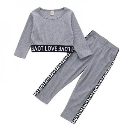 

Toddler Girl Letter Splicing Clothing Sets Solid Color Long Sleeve Blouse Top + Pants Outfits 2PCS Clothes