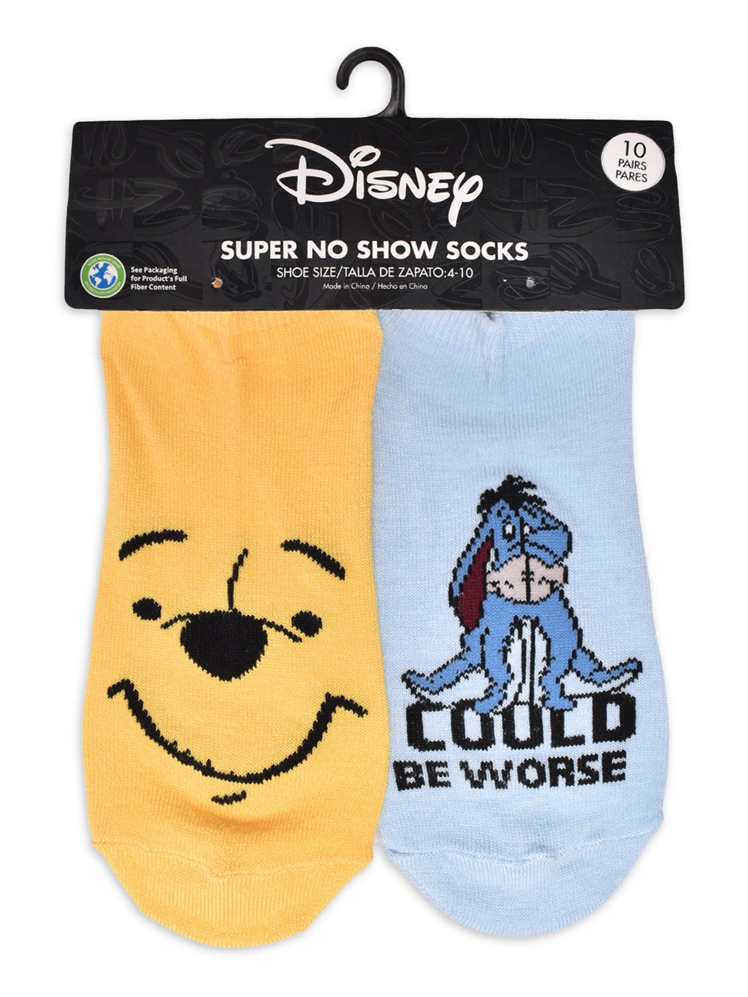 Disney Womens Winnie the Pooh Graphic Super No Show Socks, 10-Pack, Sizes  4-10 